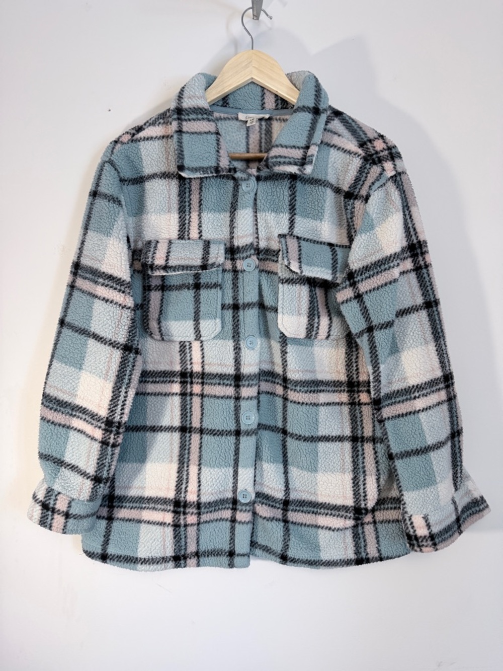 Plaid Teddy Shacket in Light Blue and White 🐻